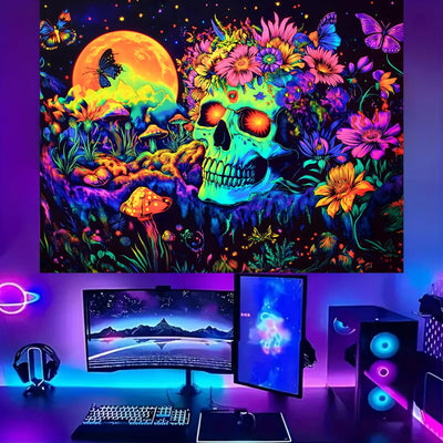 BSFHH Halloween Black Light Tapestry – UV Reactive Glow in the Dark Wall Hanging, Spooky Night Scene with Ghosts & Pumpkins, Haunting Home Decor for Parties, Bedroom, or Dorm (Haunted Houses, 79L" x 59W", Unframed) Backdrop Bliss