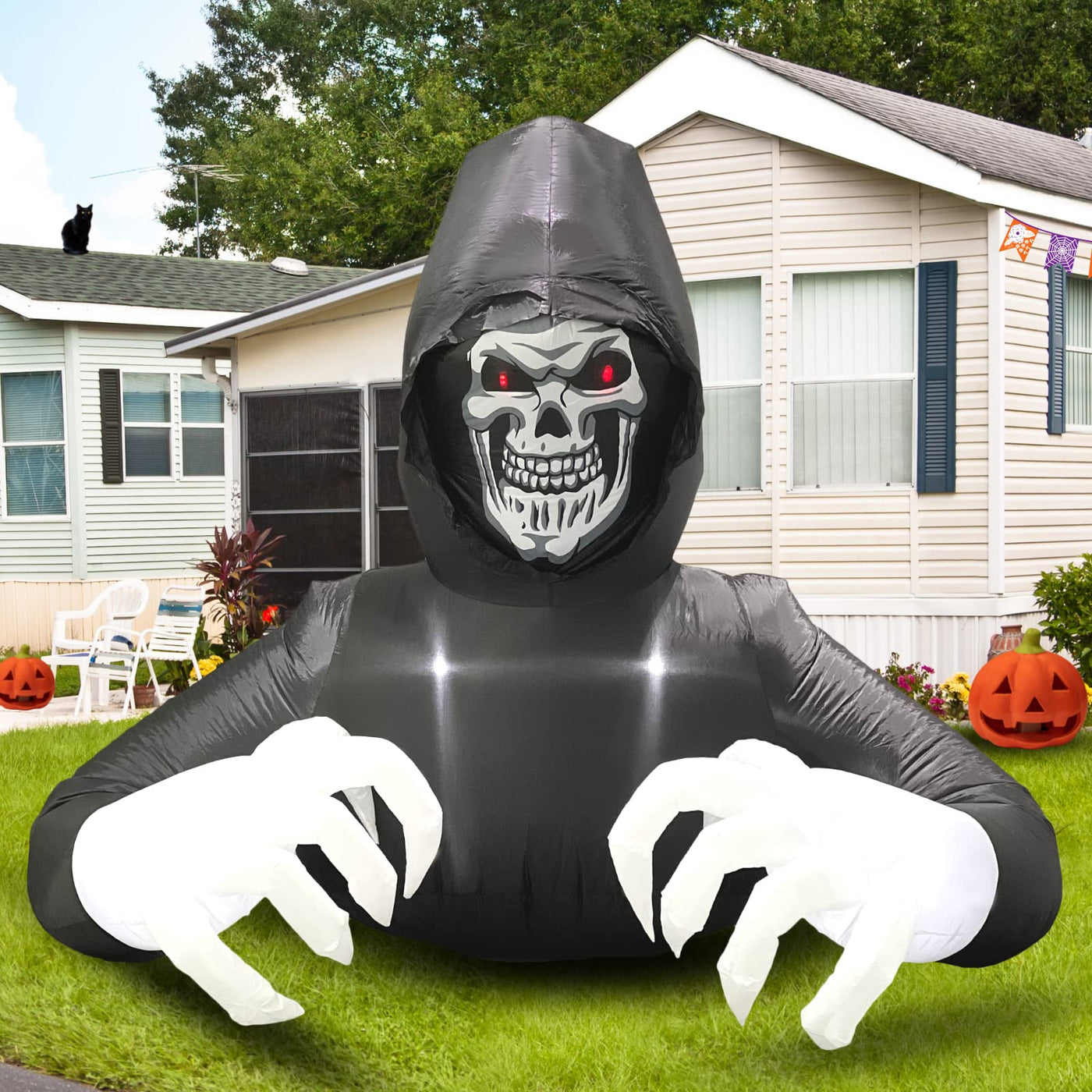 Buheco Inflatable Halloween Decorations Outside Grim Reaper 6FT Giant Scary Blow Up Skeleton Spooky Ghost Outdoor Yard Decor Inflatables Built in LED Lights for Indoor and Lawn Garden Party Holiday Backdrop Bliss