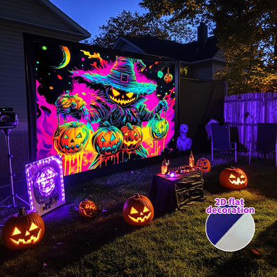 BSFHH Halloween Black Light Tapestry – UV Reactive Glow in the Dark Wall Hanging, Spooky Night Scene with Ghosts & Pumpkins, Haunting Home Decor for Parties, Bedroom, or Dorm (Haunted Houses, 79L" x 59W", Unframed) Backdrop Bliss