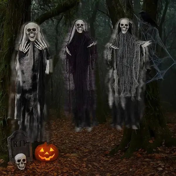3 Pack Hanging Halloween Skeleton Ghosts Decorations - Backdrop Bliss3 Pack Hanging Halloween Skeleton Ghosts Decorations