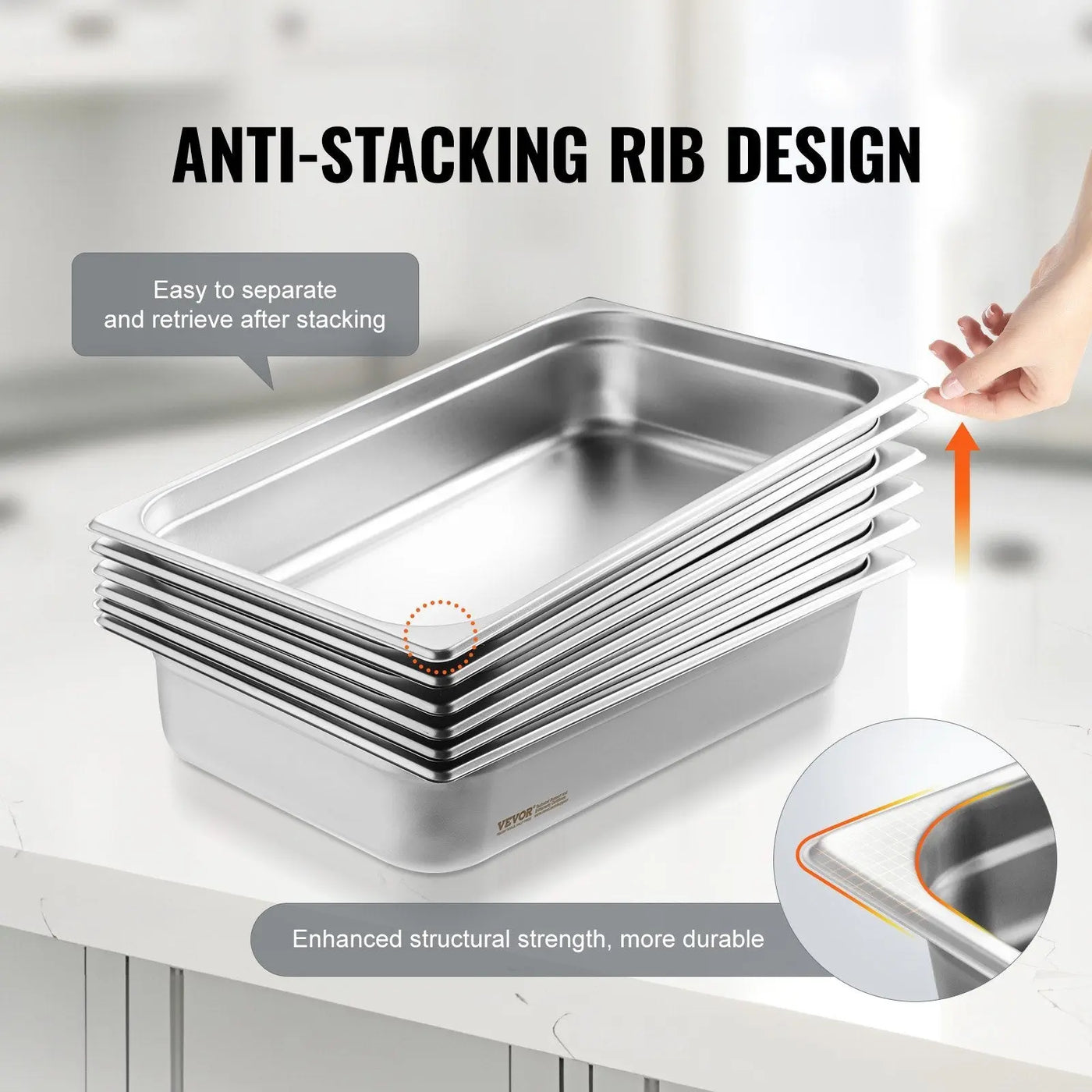 6 Pack Hotel Pans, Full Size Anti-Jam Steam Pan, 0.8mm Thick Stainless Steel Restaurant Steam Table Pan, 4-Inch Deep Commercial Table Pan, Catering Storage Food Pan, For Industrial  Scientific - Backdrop Bliss