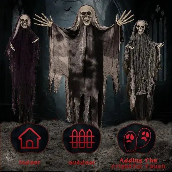 3 Pack Hanging Halloween Skeleton Ghosts Decorations - Backdrop Bliss3 Pack Hanging Halloween Skeleton Ghosts Decorations