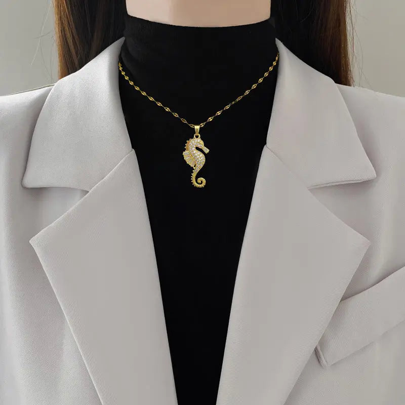 Fashion Zircon Seahorse Crab Pendant Necklace Backdrop Bliss