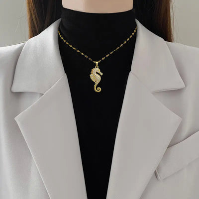 Fashion Zircon Seahorse Crab Pendant Necklace Backdrop Bliss