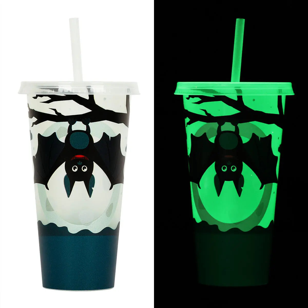720ml Plastic Sippy Cup Halloween Luminous Straw Cup Backdrop Bliss