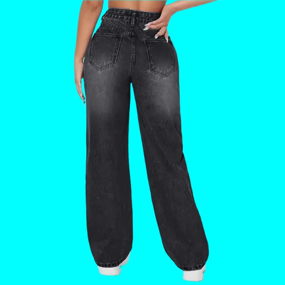 European And American Ladies Washed Hole Denim Trousers - Backdrop BlissEuropean And American Ladies Washed Hole Denim Trousers