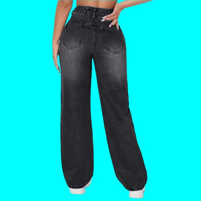 European And American Ladies Washed Hole Denim Trousers - Backdrop BlissEuropean And American Ladies Washed Hole Denim Trousers
